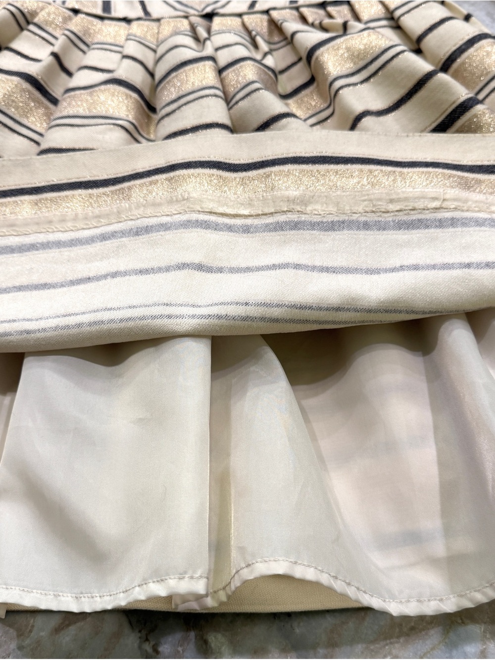 J.Crew Cream, Black, Gold Metallic Stripe Fit & Flare Dress – Size 2 - Picture 6 of 10
